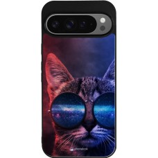 Coque Google Pixel 9 Pro XL - Silicone rigide noir Red Blue Cat Glasses