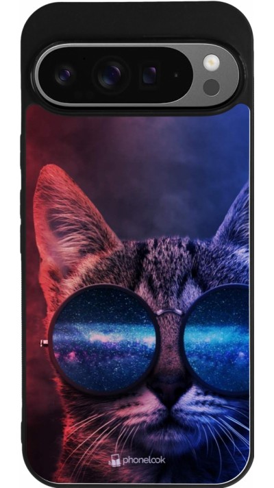 Coque Google Pixel 9 Pro XL - Silicone rigide noir Red Blue Cat Glasses