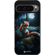Coque Google Pixel 9 Pro XL - Silicone rigide noir Renard lune forêt