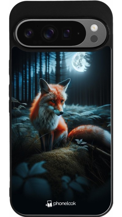Coque Google Pixel 9 Pro XL - Silicone rigide noir Renard lune forêt