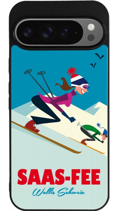 Coque Google Pixel 9 Pro XL - Silicone rigide noir Saas-Fee Ski Downhill