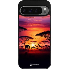 Coque Google Pixel 9 Pro XL - Silicone rigide noir Safari sunset wildlife