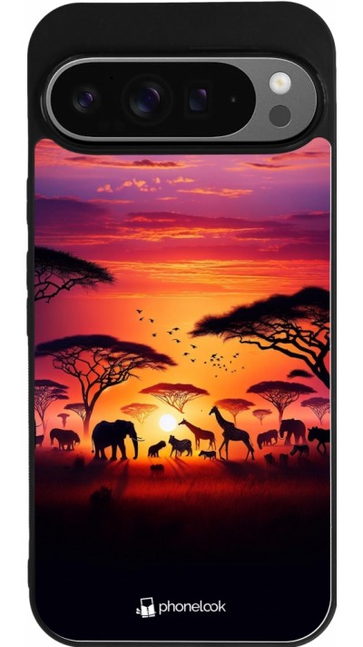 Coque Google Pixel 9 Pro XL - Silicone rigide noir Safari sunset wildlife