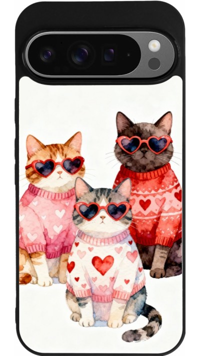 Coque Google Pixel 9 Pro XL - Silicone rigide noir Saint Valentines Day 26 Cat Love