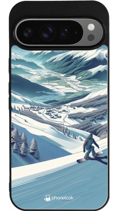 Google Pixel 9 Pro XL Case Hülle - Silikon schwarz Snowboarder Berg