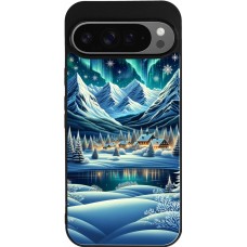 Coque Google Pixel 9 Pro XL - Silicone rigide noir Snowy Mountain Village Lake night