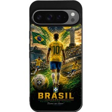 Coque Google Pixel 9 Pro XL - Silicone rigide noir Football Brésil splash 2026