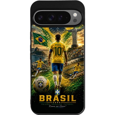 Coque Google Pixel 9 Pro XL - Silicone rigide noir Football Brésil splash 2026
