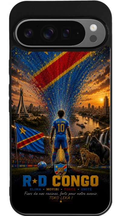 Coque Google Pixel 9 Pro XL - Silicone rigide noir Football République démocratique du Congo splash 2026