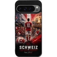 Coque Google Pixel 9 Pro XL - Silicone rigide noir Football Schweiz splash 2026