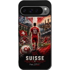 Coque Google Pixel 9 Pro XL - Silicone rigide noir Football Suisse splash 2026