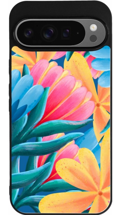 Google Pixel 9 Pro XL Case Hülle - Silikon schwarz Spring 23 colorful flowers