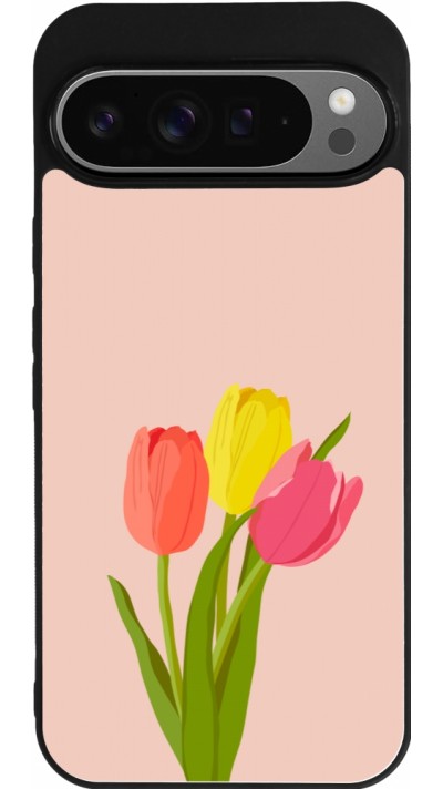 Google Pixel 9 Pro XL Case Hülle - Silikon schwarz Spring 23 tulip trio