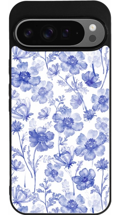 Google Pixel 9 Pro XL Case Hülle - Silikon schwarz Spring 23 watercolor blue flowers