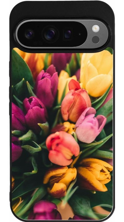 Coque Google Pixel 9 Pro XL - Silicone rigide noir Bouquet of tulips Spring 2026