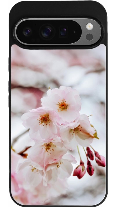 Coque Google Pixel 9 Pro XL - Silicone rigide noir Cherry tree Spring 2026