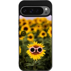 Coque Google Pixel 9 Pro XL - Silicone rigide noir Sunflower with glasses Spring 2026