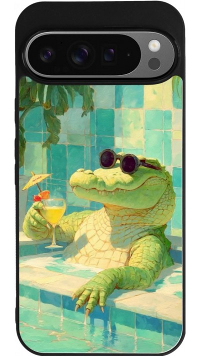 Google Pixel 9 Pro XL Case Hülle - Silikon schwarz Crocodile in the swimming pool Summer 2026