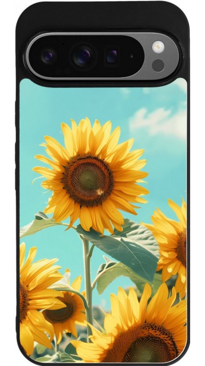 Google Pixel 9 Pro XL Case Hülle - Silikon schwarz Sunflowers Summer 2026