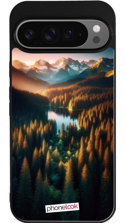 Google Pixel 9 Pro XL Case Hülle - Silikon schwarz Sonnenuntergang Waldsee