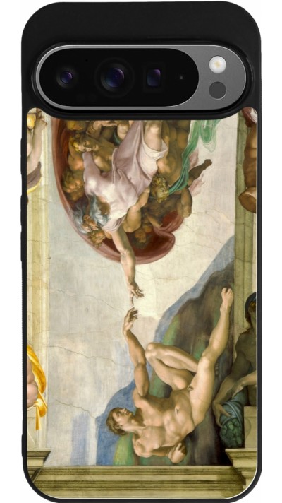 Google Pixel 9 Pro XL Case Hülle - Silikon schwarz Kunstbild - Die Erschaffung Adams - Michelangelo
