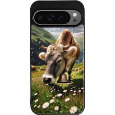 Coque Google Pixel 9 Pro XL - Silicone rigide noir Vache montagne Valais