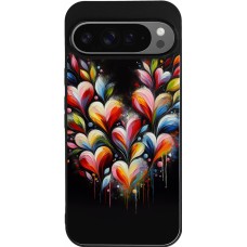 Coque Google Pixel 9 Pro XL - Silicone rigide noir Valentine 2024 Coeur Noir Abstrait