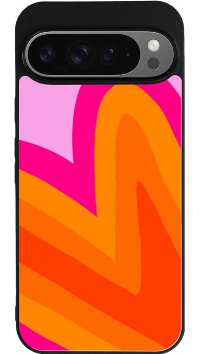Coque Google Pixel 9 Pro XL - Silicone rigide noir Valentine 2024 heart gradient