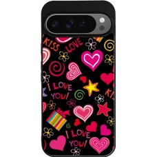Coque Google Pixel 9 Pro XL - Silicone rigide noir Valentine 2023 love symbols
