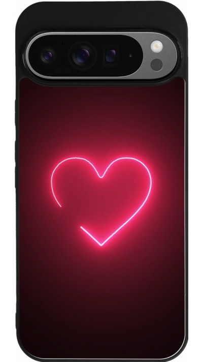 Coque Google Pixel 9 Pro XL - Silicone rigide noir Valentine 2023 single neon heart