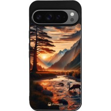 Coque Google Pixel 9 Pro XL - Silicone rigide noir Valley Sunset Deer Tree