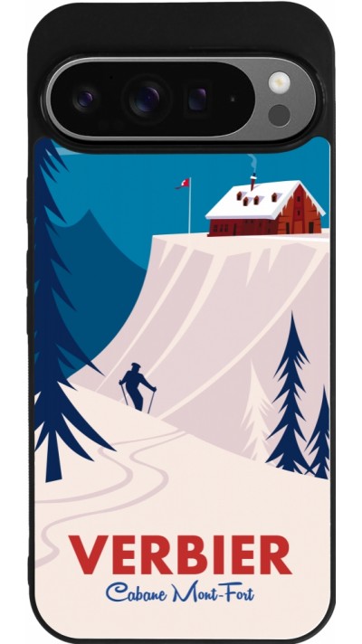 Coque Google Pixel 9 Pro XL - Silicone rigide noir Verbier Cabane Mont-Fort