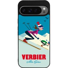 Coque Google Pixel 9 Pro XL - Silicone rigide noir Verbier Ski Downhill