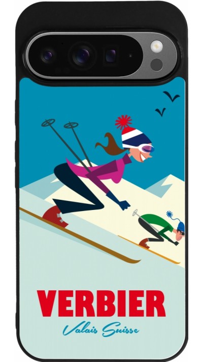 Coque Google Pixel 9 Pro XL - Silicone rigide noir Verbier Ski Downhill