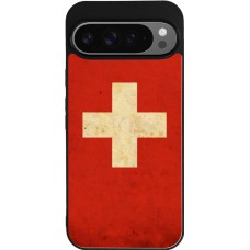 Coque Google Pixel 9 Pro XL - Silicone rigide noir Vintage Flag SWISS