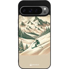 Coque Google Pixel 9 Pro XL - Silicone rigide noir Vintage Ski Mountain