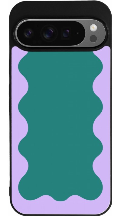 Coque Google Pixel 9 Pro XL - Silicone rigide noir Wavy Rectangle Green Purple