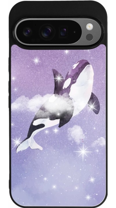 Coque Google Pixel 9 Pro XL - Silicone rigide noir Whale in sparking stars