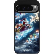 Coque Google Pixel 9 Pro XL - Silicone rigide noir Noël 2023 Père Noël enchanté