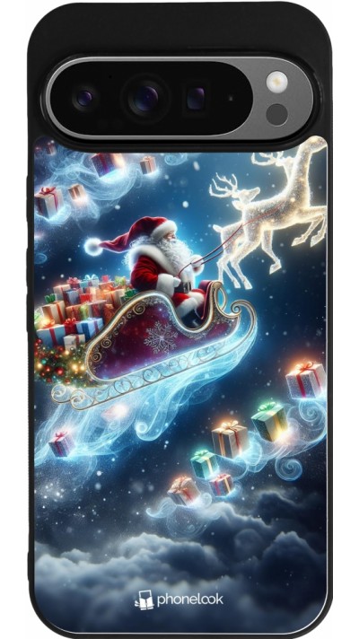 Coque Google Pixel 9 Pro XL - Silicone rigide noir Noël 2023 Père Noël enchanté