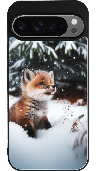 Coque Google Pixel 9 Pro XL - Silicone rigide noir Noël 2023 Renardeau sapin