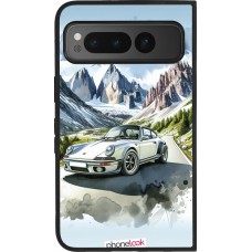 Coque Google Pixel Fold - Silicone rigide noir Porsche 911 Mountain Watercolor