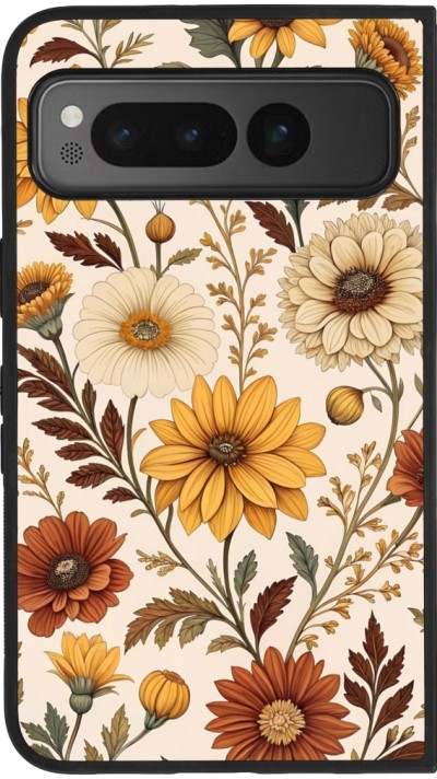 Google Pixel Fold Case Hülle - Silikon schwarz Autumn 25 Flower pattern