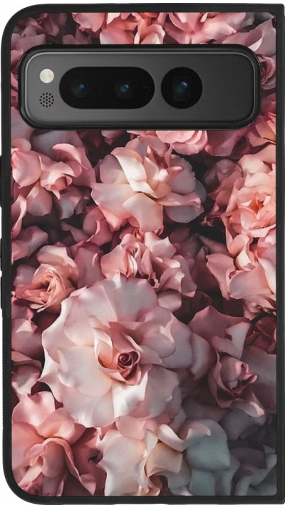 Google Pixel Fold Case Hülle - Silikon schwarz Beautiful Roses