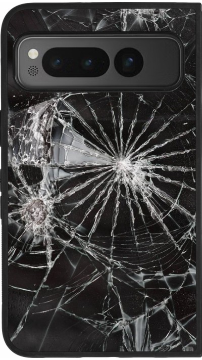 Google Pixel Fold Case Hülle - Silikon schwarz Broken Screen