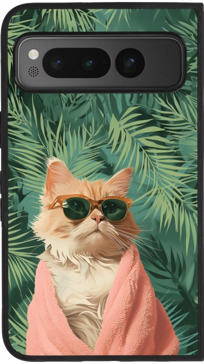 Google Pixel Fold Case Hülle - Silikon schwarz Cat Summer Palms