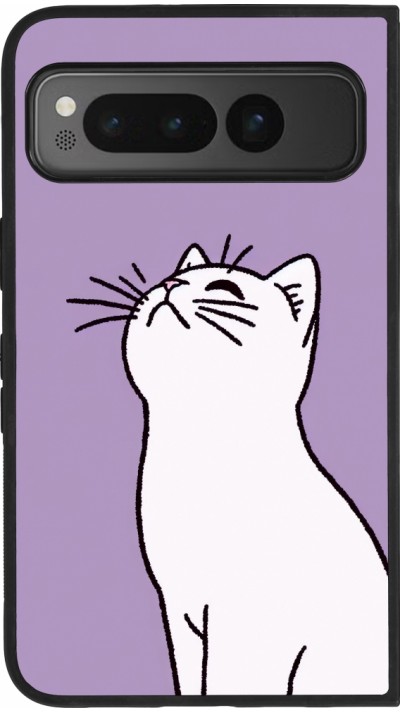 Google Pixel Fold Case Hülle - Silikon schwarz Chat auf lila Hintergrund