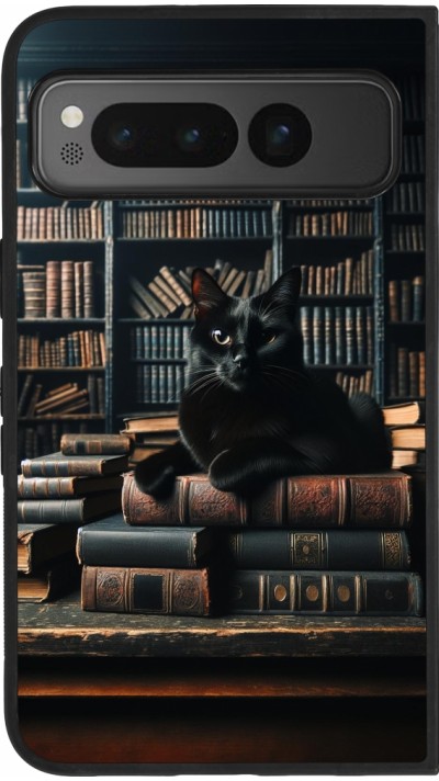 Google Pixel Fold Case Hülle - Silikon schwarz Katze Bücher dunkel