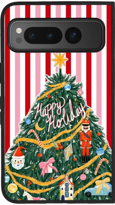 Google Pixel Fold Case Hülle - Silikon schwarz Christmas 25 Happy Holiday