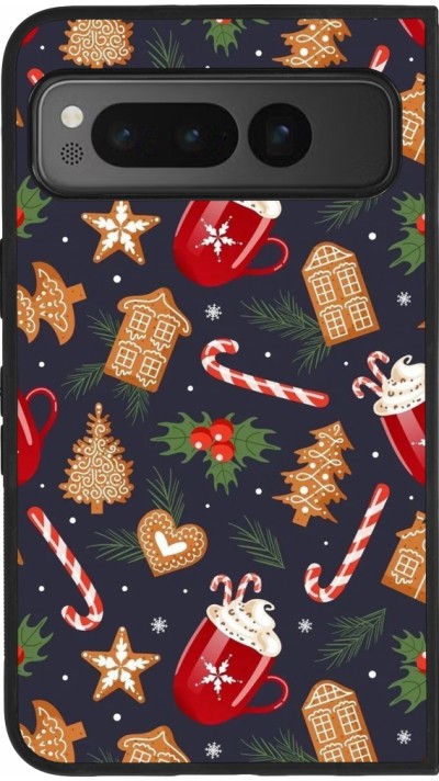 Google Pixel Fold Case Hülle - Silikon schwarz Christmas 25 Pattern Gingerbread House